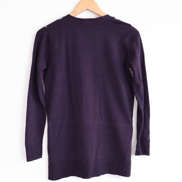 Croft & Barrow Argyle Button Up Cardigan - Dark Purple & Grey - Size S - Picture 2 of 15